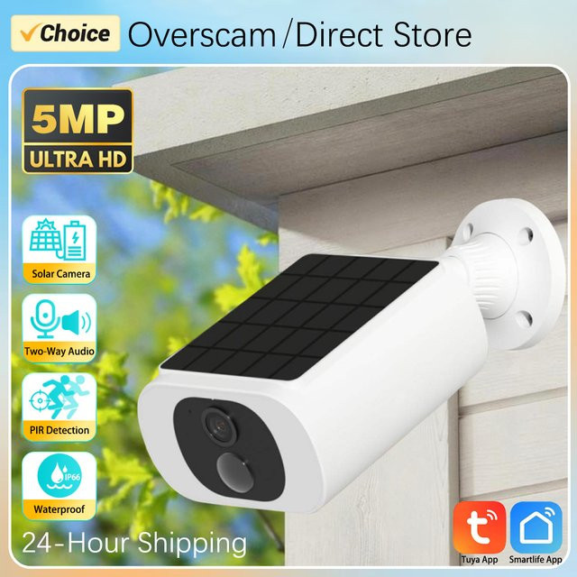 Tuya Smartlife Outdoor Solar-Akku-Kamera mit 5MP Auflösung, kabelloses WLAN, PIR-Bewegungserkennung, Farb-Nachtsicht und Zwei-Wege-Audio in Weiß - Bild 1