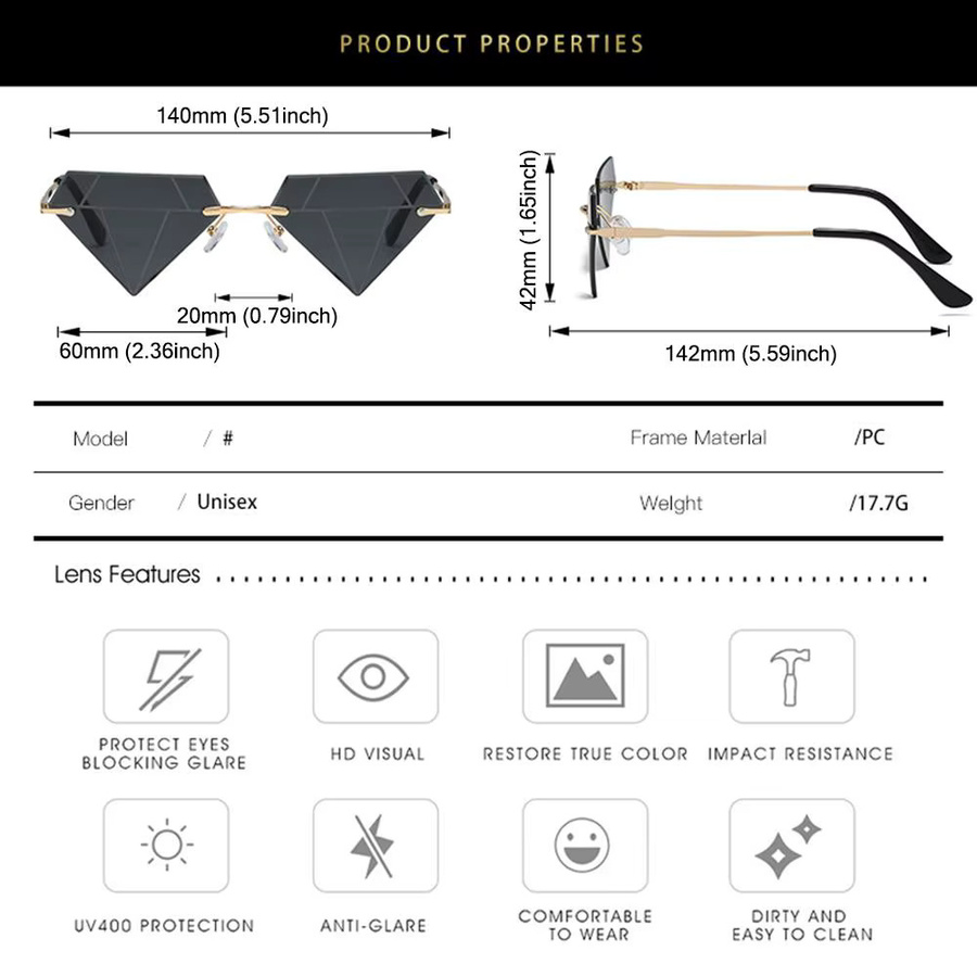 Gootrades Sonnenbrille, randlos, rautenförmig, Unisex - Bild 2
