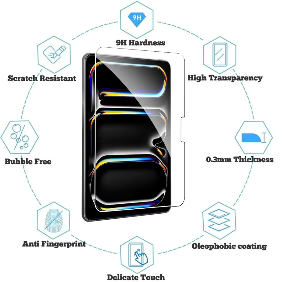 Displayschutz aus gehärtetem Glas für Apple iPad Pro 12.9 11 M3 M5 2025 sowie iPad Air 13 11 2024 M4 M2 Air 5, transparent, kratzfest - Bild 5