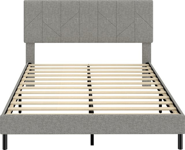 HOMCOM Doppelbett mit gepolstertem Leinenbezug und verstellbarem Kopfteil, Bettgestell mit Lattenrost und Stauraum, Grau, B/T/H: 140 x 190 cm - Bild 1