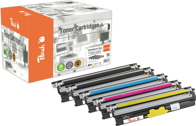 Peach O4425 Toner-Set für Laserprinter, 5 Stück (2x Schwarz, Cyan, Magenta, Gelb), wiederaufbereitet, kompatibel mit OKI C 110, OKI C 130 N und OKI MC 160 N - Bild 1