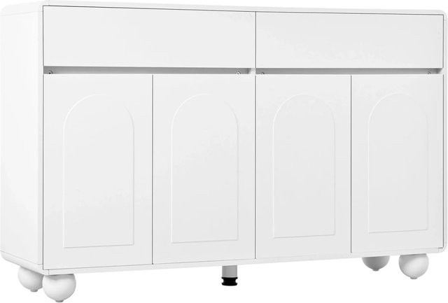 ModernLuxe Modernes Sideboard aus MDF mit 4 Türen und Schublade in Weiß und runden Metallfüßen - Bild 1