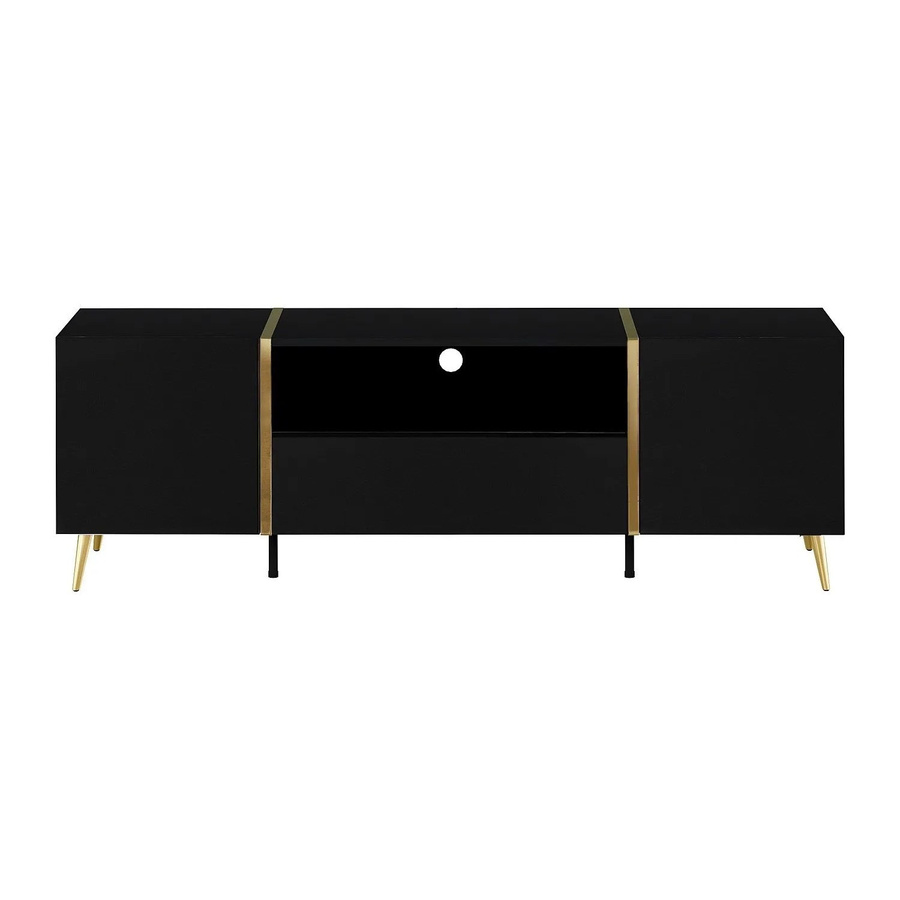 Vente-unique TV-Board Marzialo im Art Deco Stil, Schwarz und Goldfarben, Breite: 158 cm - Bild 2