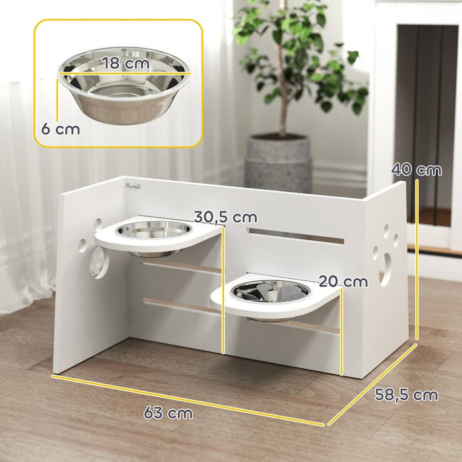 PawHut Hundenapf aus Stahl in Weiß, B/H/L: 58,5 x 63 x 40 cm - Bild 2