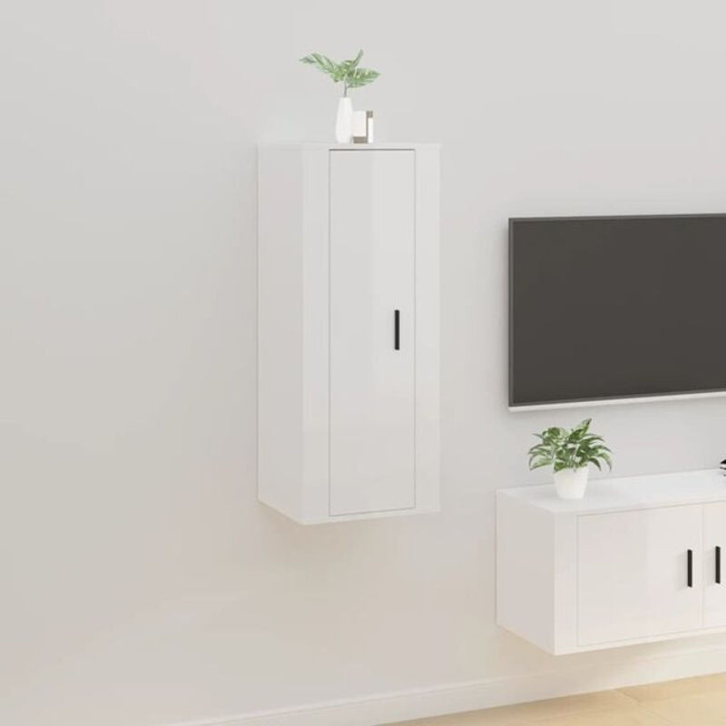 Vidaxl TV-Wandschrank in Weiß mit Hochglanz-Optik und Drehtüren, B/T/H: 40 x 34,5 x 100 cm - Bild 1