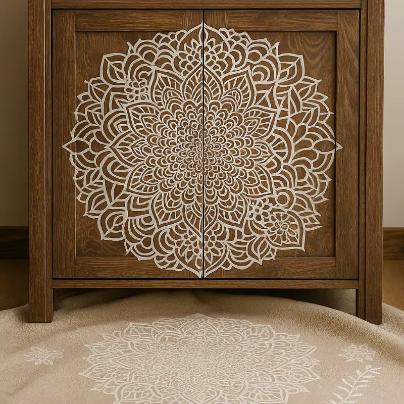 Mandala-Schablone mit floralem Spitzenmuster von PenhuaMoban in Weiß, B: 29 cm, H: 21 cm - Bild 3