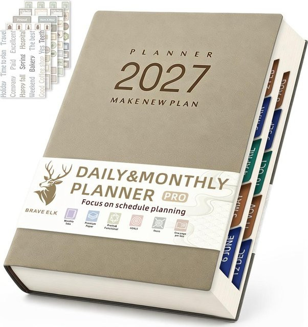 Tagesplaner-Ordner 2027 von xly1818 in Beige mit 400 Seiten, Hardcover mit Monats- und Tagesplanung sowie Gewohnheitstracker zur Selbstdisziplinplanung - Bild 1