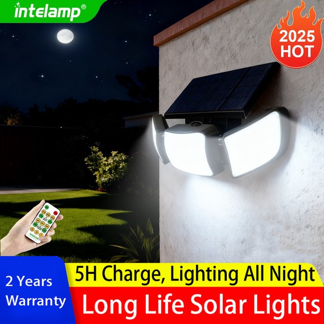 Intelamp Solar Flutlicht mit Bewegungssensor, 1200 Lumen, wasserdicht, Schwarz - Bild 1
