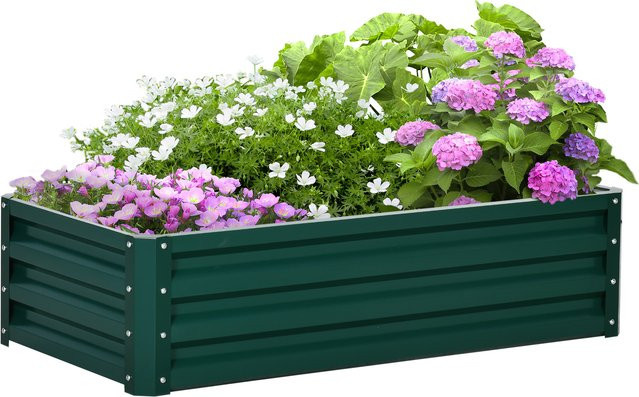 Outsunny Hochbeet aus Stahl als rostfreier Pflanzkasten für Gemüse in Grün, B/T/H: 120 x 60 x 30,5 cm - Bild 1