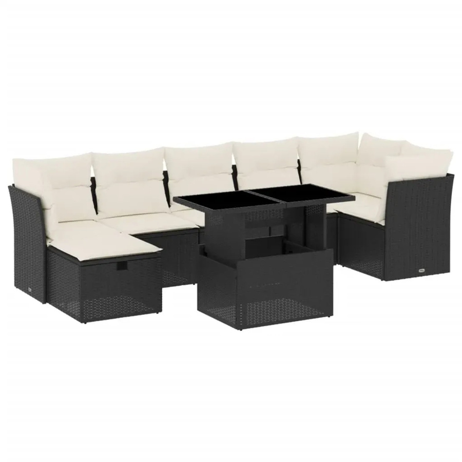 vidaXL 8-teilige Garten-Sofagarnitur in L-Form aus Polyrattan und Metall mit Kissen in Schwarz - Bild 2