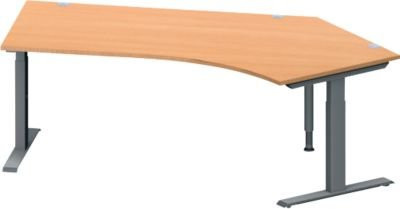 Schäfer Shop Genius Winkelschreibtisch MODENA FLEX in Buche und Anthrazit mit 135° Winkel rechts, T-Fuß Rechteckrohr und Kabeldurchlass, B: 216,5 cm, T: 80/80 cm, H: 65-85 cm - Bild 1