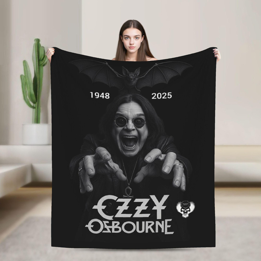 Ozzy Osbourne Rock Band Decke aus Flanell in Schwarz, weiche Fleece-Überwurfdecke für Frühling und Herbst, B/B: 100 x 150 cm - Bild 5
