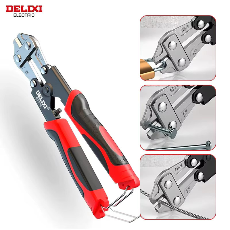 DELIXI ELECTRIC Bolzenschneider 8 Zoll Drahtschneiderzange in Rot zum Schneiden von Drähten, Stangen, Hartkupferdraht und verdrilltem Draht sowie Ketten und Schlössern - Bild 2