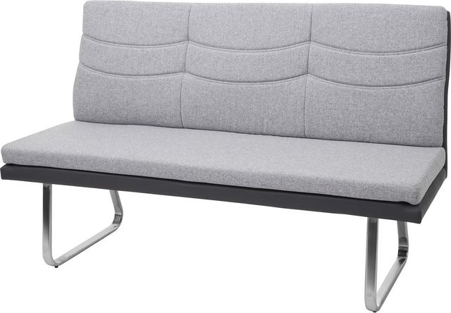 Sitzbank MCW-G54 für das Esszimmer aus Stoff und Kunstleder in Grau mit Edelstahl gebürstet, Breite: 180 cm, Höhe: 96 cm, Tiefe: 49 cm - Bild 1
