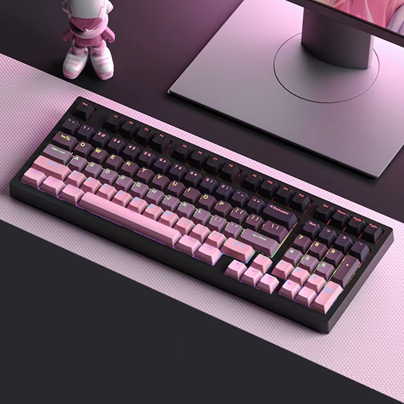 PBT Tastenkappen in Schwarz-Rosa Farbverlauf für mechanische Tastaturen mit Cherry MX Switch, OEM-Profil, ISO-Layout und RGB-Hintergrundbeleuchtung - Bild 3
