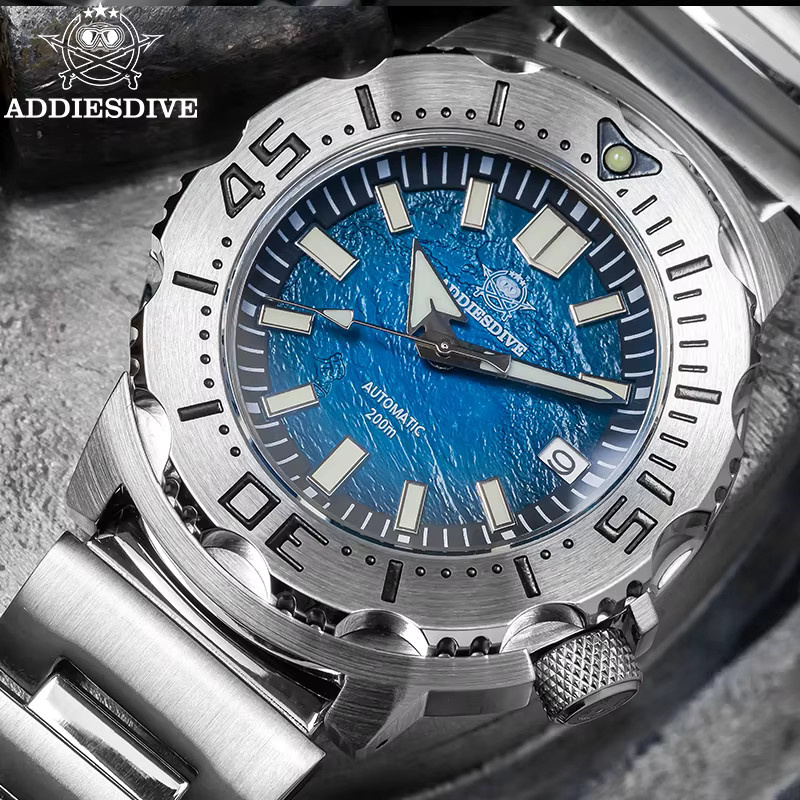 Addiesdive Armbanduhr, Herren, Blau, Saphirglas, Edelstahl, Kautschuk - Bild 5
