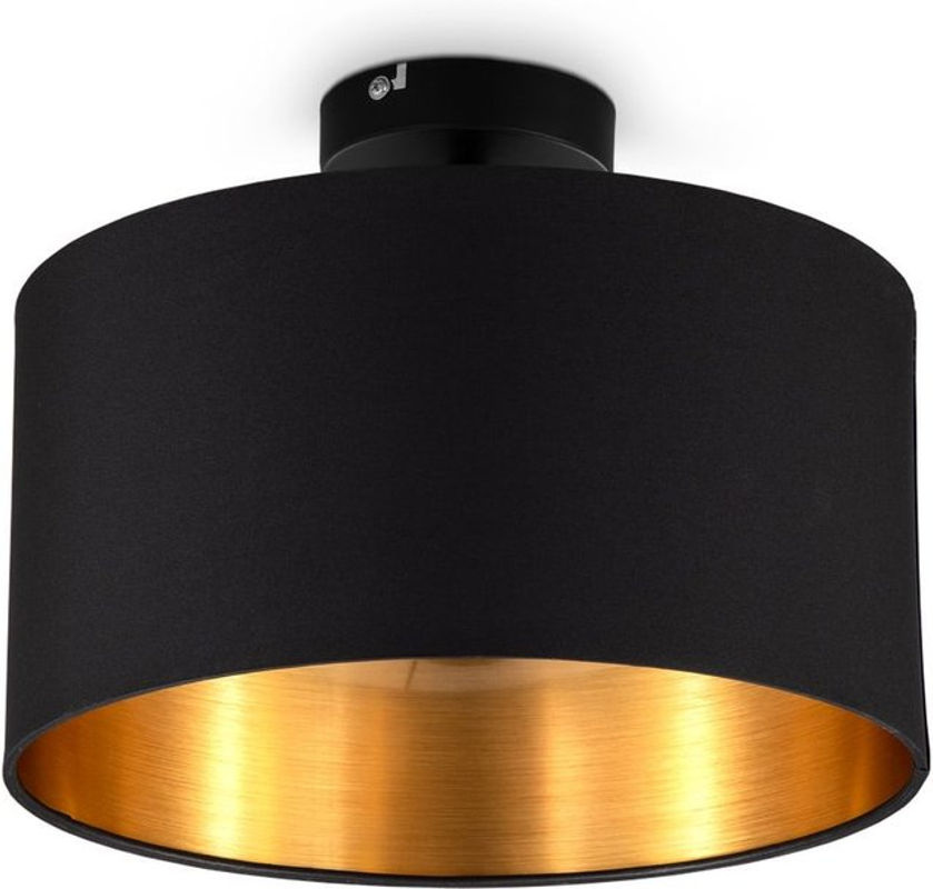 B.K.Licht Deckenleuchte Retro in Schwarz-Gold mit Stoffschirm, Durchmesser: 30 cm, Fassung: 1x E27/60W max. - Bild 2
