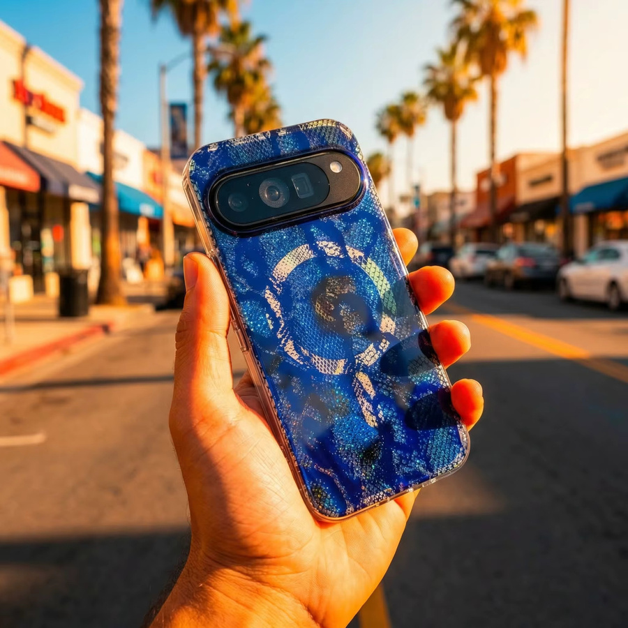 Funda Schutzhülle mit Schlangenstruktur und Magnetverschluss für Google Pixel 10 9 Pro 10 Pro XL 9A 10A in Blau mit Farbverlauf - Bild 3