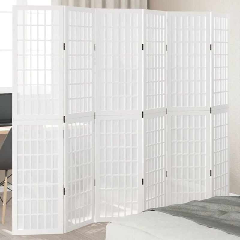 6-teiliger Raumteiler Vidaxl aus Massivholz und Metall in Weiß, freistehend und minimalistisch im geometrischen Design - Bild 1