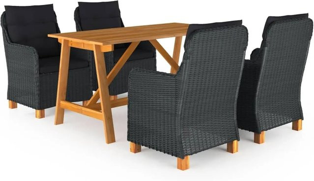 vidaXL 5-tlg Garten-Essgruppe aus Polyrattan und Akazienholz in Dunkelgrau Modell 11 - Bild 1