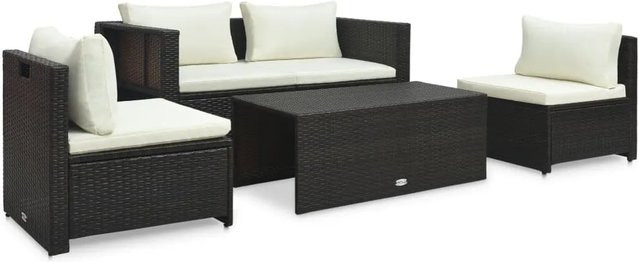 vidaXL 6-tlg Garten-Lounge-Set aus braunem PE-Rattan mit Auflagen und pulverbeschichtetem Stahlgestell - Bild 1