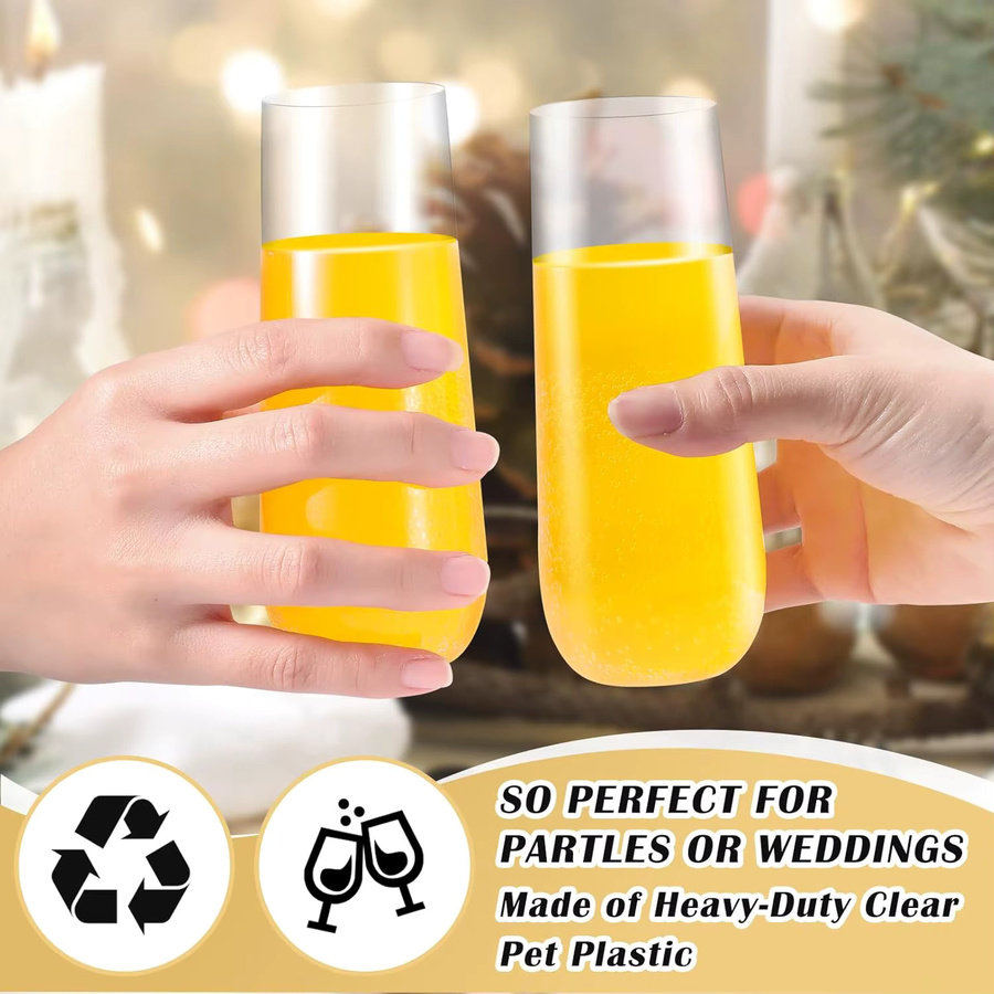 15 Stück Champagnerflöten aus transparentem Kunststoff, 9 Unzen, BPA-frei und recycelbar - Bild 3