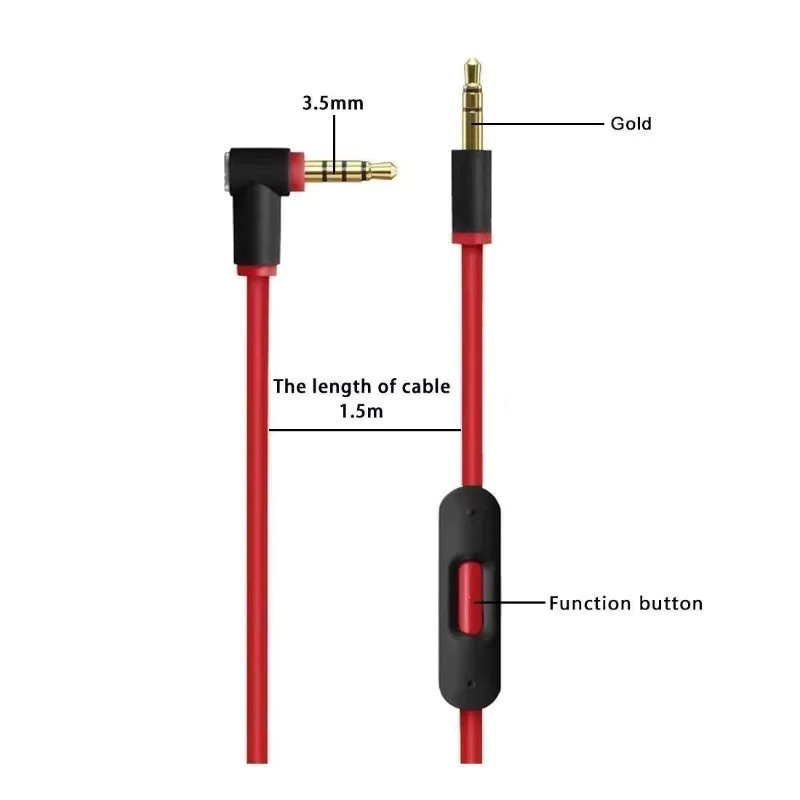 Beats Solo Ersatz-Audiokabel in Schwarz-Rot mit Inline-Mikrofon und Lautstärkeregelung sowie 3,5 mm Klinkenanschluss - Bild 2