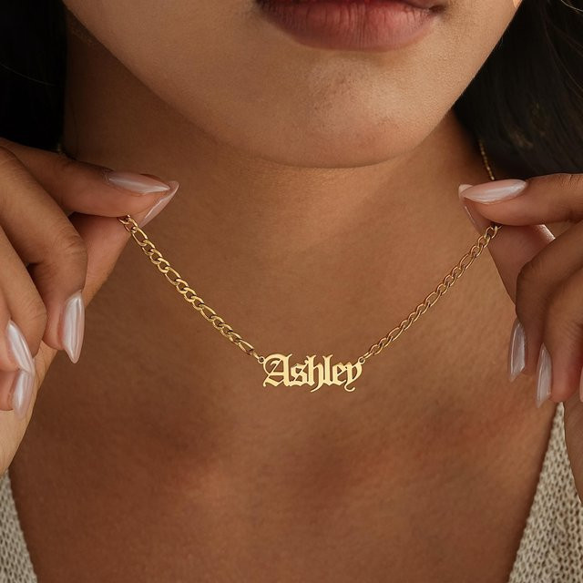 Namenskette Edelstahl, Gold, Vintage, Unisex - Bild 1