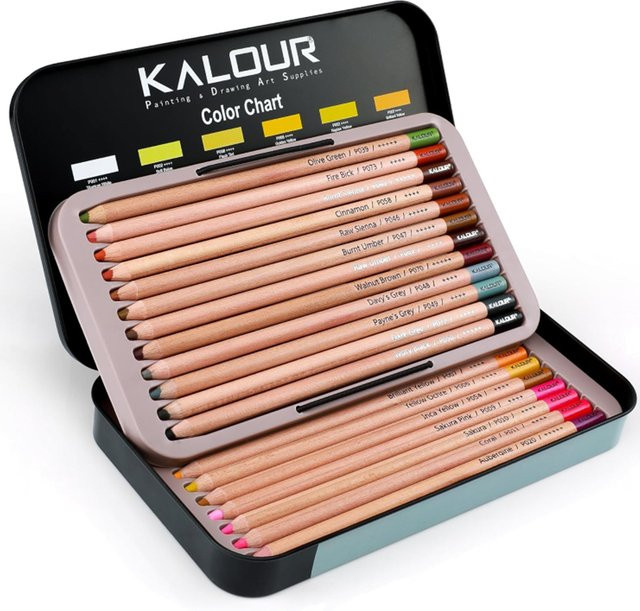 KALOUR Pro Pastellkreide-Buntstifte Porträtset mit 24 Farben in Multicolour zum Zeichnen, Skizzieren und Schattieren - Bild 1