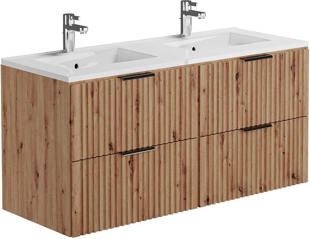 Vente-unique Doppelwaschtisch Zevara in Naturfarben Hell mit Streifenoptik, Breite: 120 cm - Bild 1