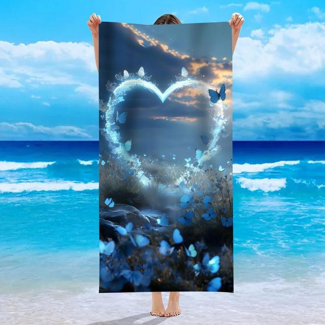 Strandtuch JMG Household Supplies mit blauem Monarchfalter-Print, sandfrei und schnelltrocknend, B/H: 50 x 100 cm - Bild 1