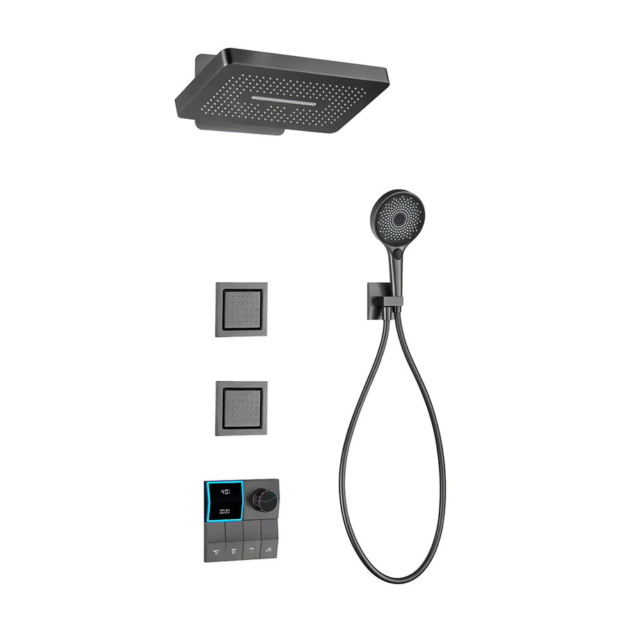 Qlonn LED-Duschset mit Digitaldisplay, 4-Funktionen Regenduschkopf und Unterputz-Thermostatmischer aus Messing in Chrom - Bild 4