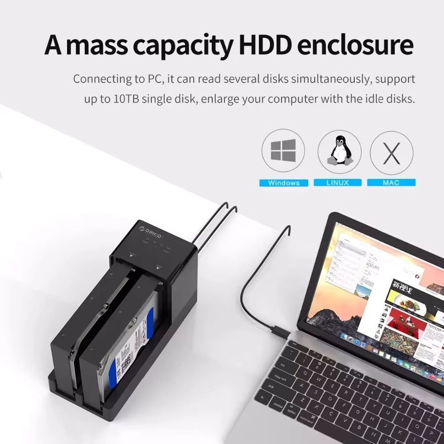 ORICO 5-Bay Festplattengehäuse mit Klonfunktion, USB 3.0 Dockingstation für 2,5 und 3,5 Zoll SATA SSD/HDD, Schwarz - Bild 2