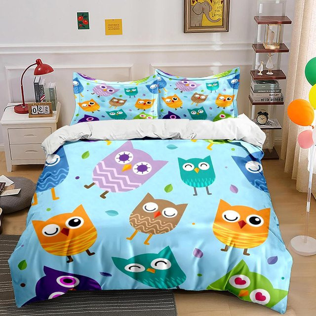 Flylo Bettwäsche-Set mit Cartoon-Eulen-Motiv, Mehrfarbig, King-Size, B x H: 228 x 228 cm - Bild 1