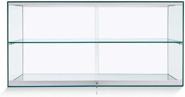 K-Möbel Handgefertigte Kunstvitrine aus Glas mit Schiebetüren, Schloss und Glasböden, Farbe Transparent, B/T/H: 100 x 47 x 36 cm - Bild 1