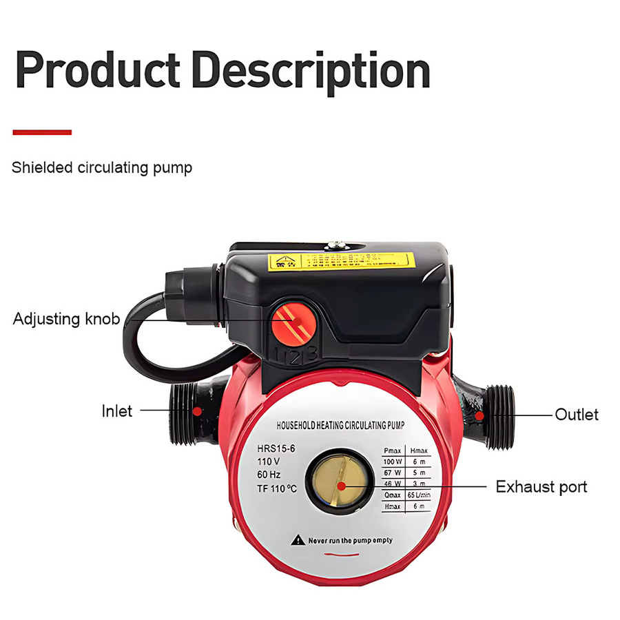 xmshxltd Abschalt-Umwälzpumpe für Heizung und Kesselwasser, Wandmontage, 220 V, 50 Hz, Durchfluss: 65 l/min, Förderhöhe: 6 m - Bild 4