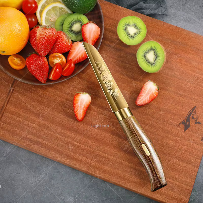 WXCOO Obstmesser aus Edelstahl in Schwarz mit Holzgriff, 10,16 cm Allzweckmesser zum Schneiden von Obst und Gemüse - Bild 4