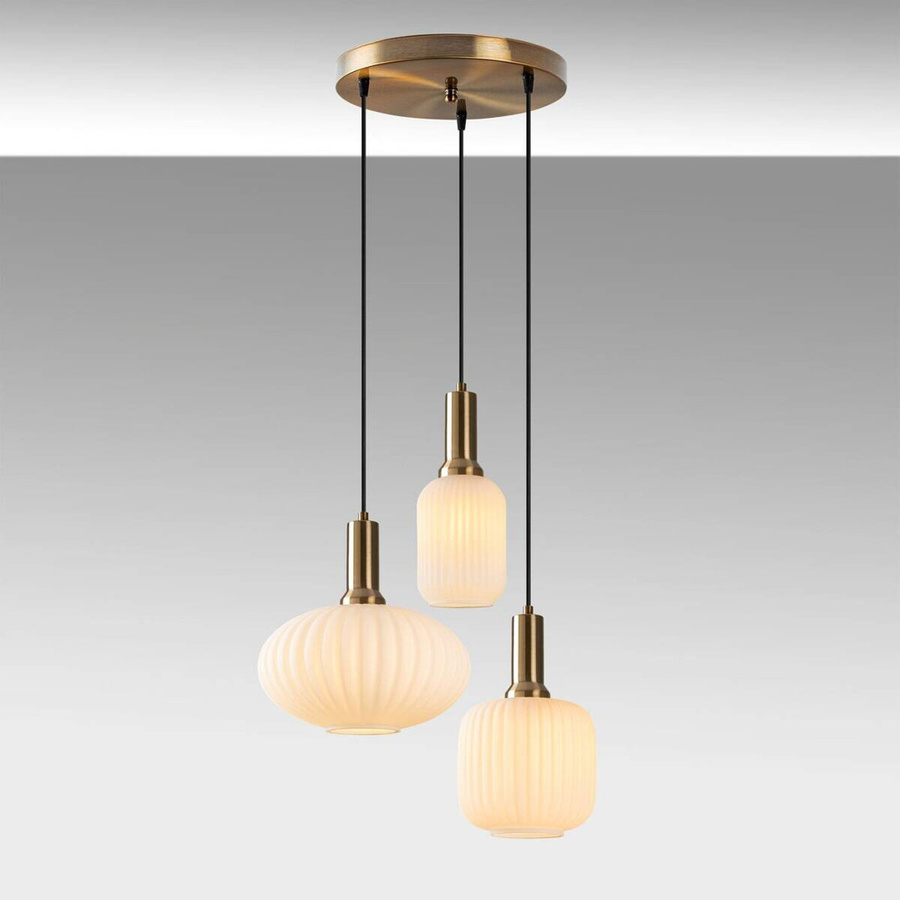 Opviq Pendelleuchte Asker in Gold aus Glas und Metall mit 3 E27 Fassungen, Breite: 55 cm, Tiefe: 55 cm, Höhe: 130 cm - Bild 2