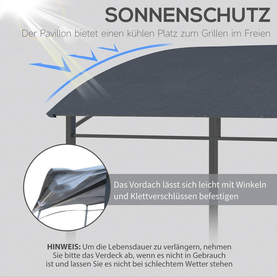 Outsunny Grillpavillon Grau mit Gebogendach aus Polyester und Stahl, B/T/H: 150 x 220 x 215 cm - Bild 3