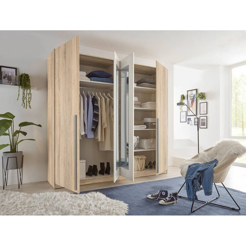 Kleiderschrank Cano von POCO in Eiche und Weiß mit Spiegel, Regalböden und Kleiderstange, B/H/T: 228 x 213 x 62 cm - Bild 2