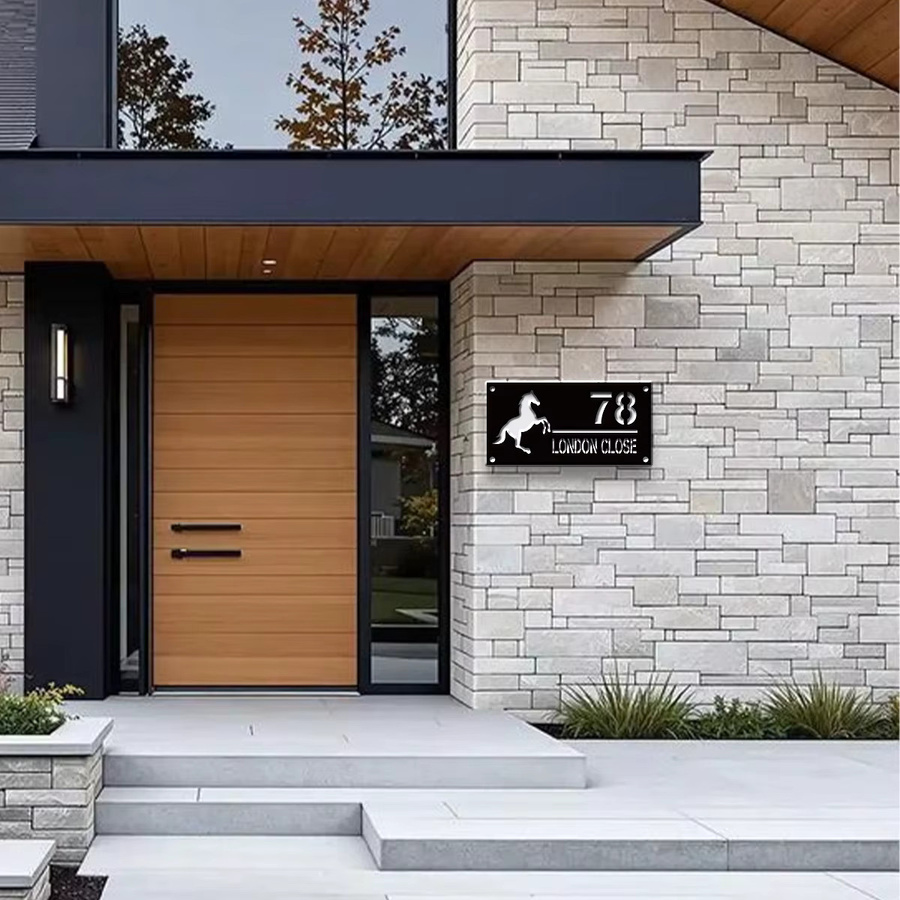 Personalisiertes Pferde-Hausnummernschild aus Acryl in Schwarz, Doppelschichtige Adress-Türnummer für Haus, Wohnung und Briefkasten - Bild 3