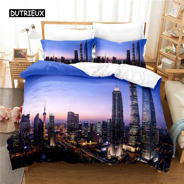 Bettwäsche-Set Stadt am Meer mit Digitaldruck in Blau, Microfaser, B/H: 135 x 200 cm - Bild 1
