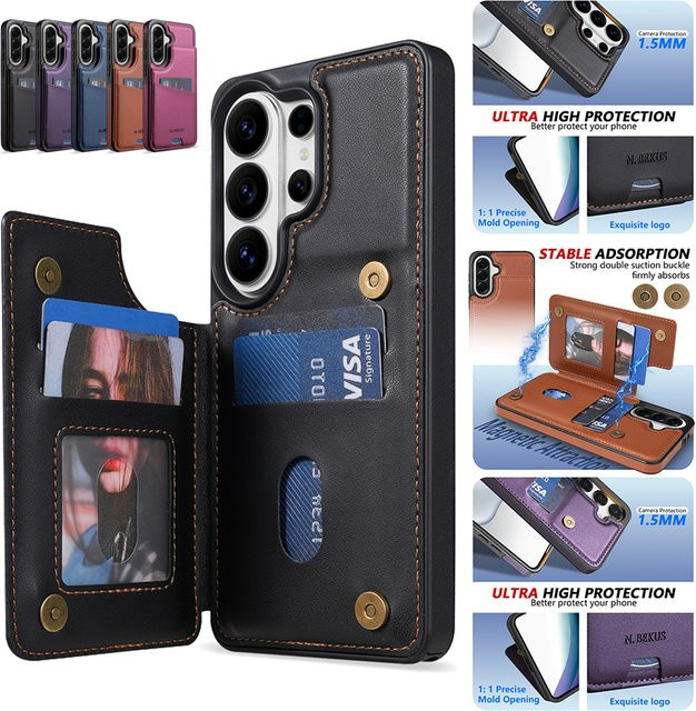 Lederhülle Brieftasche mit Kartenfach und RFID-Blockierung für Samsung Galaxy S26 Ultra S25 FE S24 Plus S23 S22 in Purple - Bild 1