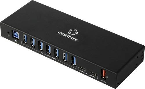 Renkforce RF-IH10-100 USB-Hub mit 10 Ports (USB-A und USB-C), USB 3.2 Gen1 5 GBit/s für industrielle Anwendungen, Schwarz - Bild 1