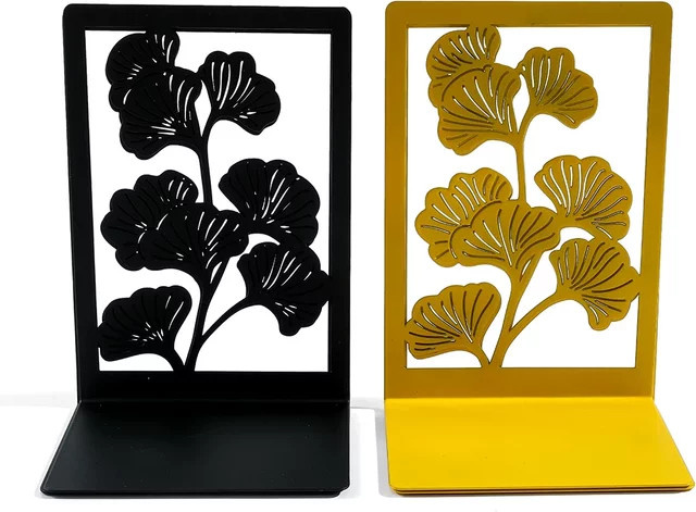 Vintage Ginkgo Blatt Buchstützen aus Metall in Schwarz und Gelb für deinen Schreibtisch - Bild 1