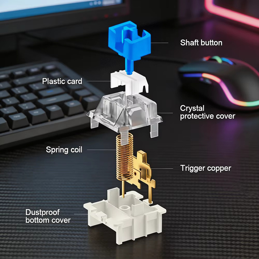 110 Stück Outemu mechanische Tastaturschalter, 3-polig, linear, taktil und klickend, in Grau, Rot und Blau für Gaming-Tastaturen - Bild 4