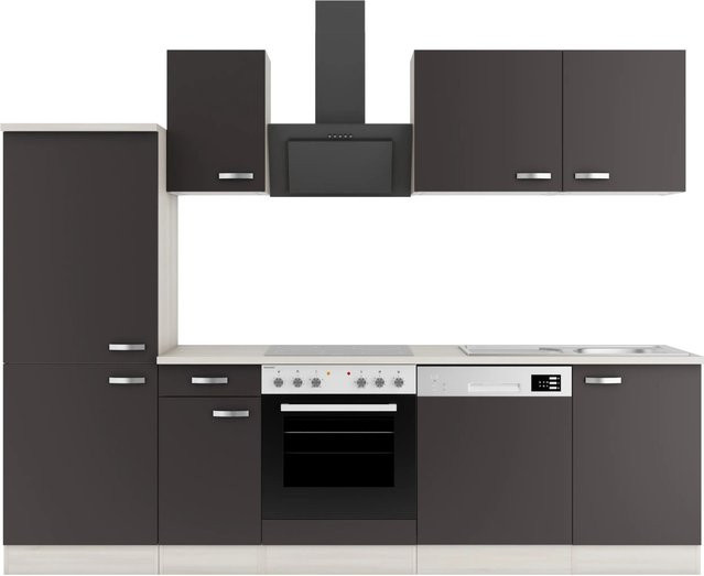 OPTIFIT Faro220 Küchenzeile in Anthrazit mit modernem Design und melaminbeschichteten Qualitätsspanplatten, Breite: 270 cm - Bild 1