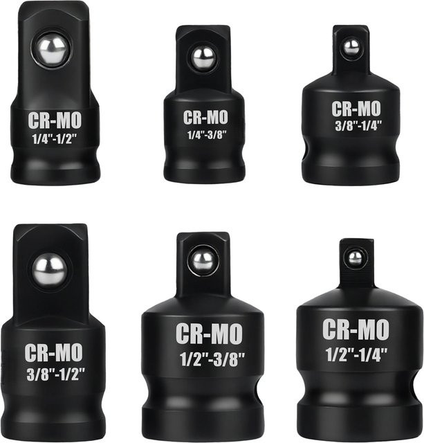 DUTRIEUX Schlagschrauber Adapter Reduzierer Set 6-teilig in Schwarz mit 1/2, 3/8 und 1/4 Zoll - Bild 1