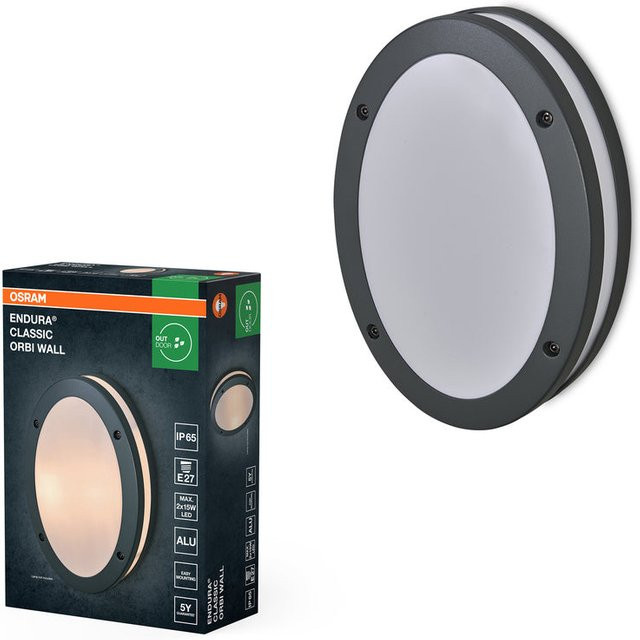 OSRAM Endura Classic Orbi W Außenwandleuchte aus Aluminium in Grau mit E27 Fassung und IP65 Schutzart - Bild 2