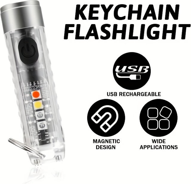NEWBIRTH Mini-Schlüsselanhänger-Taschenlampe in Silber, wiederaufladbare wasserdichte Taschenlampe mit Magnet und Multifunktions-Warnleuchte - Bild 1